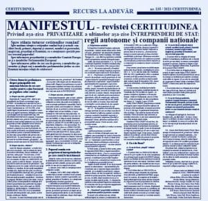 manifestul revistei certitudinea, serban popa, certitudinea