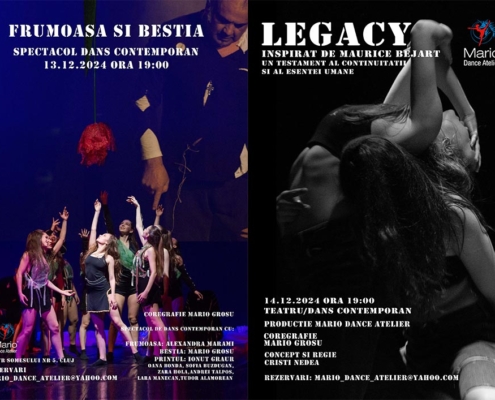 Spectacolele săptămânii la Mario Dance Atelier – „Frumoasa și Bestia” și „Legacy”, spectacole de dans contemporan vor avea loc pe 13-14 decembrie 2024,