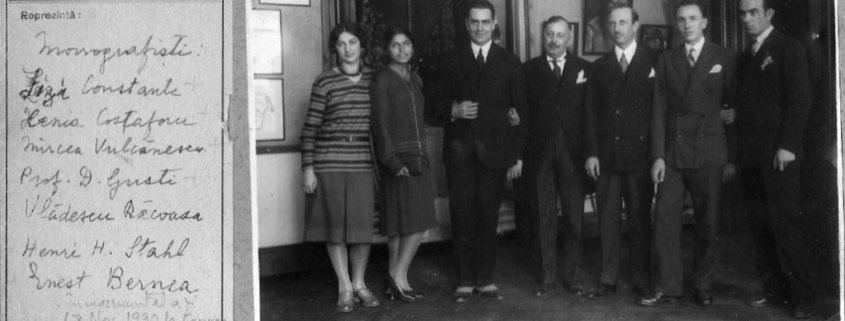 De la st la dr Zizi Constante, Xenia Costa-Foru, Mircea Vulcanescu, Dimitrie Gusti, Vlădescu-Răcoasa, H.H. Stahl, Ernest Bernea